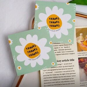 Pack of 50 Daisy Floral Green Thanks for Your Order Cards Blank Back Inserts